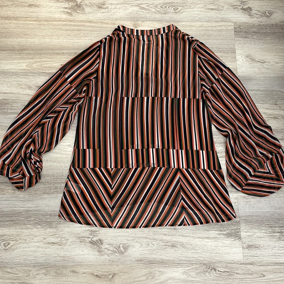 Cabi Orange, Blue, Green & White Striped Sheer V-Neck Blouse Small - Picture 6 of 13